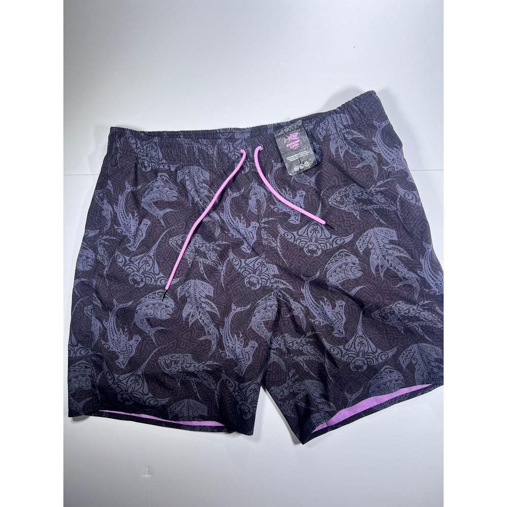 Psycho Tuna Mens XXL Purple Tribal Fish Waterproof 4-Way Stretch Swim Trunks